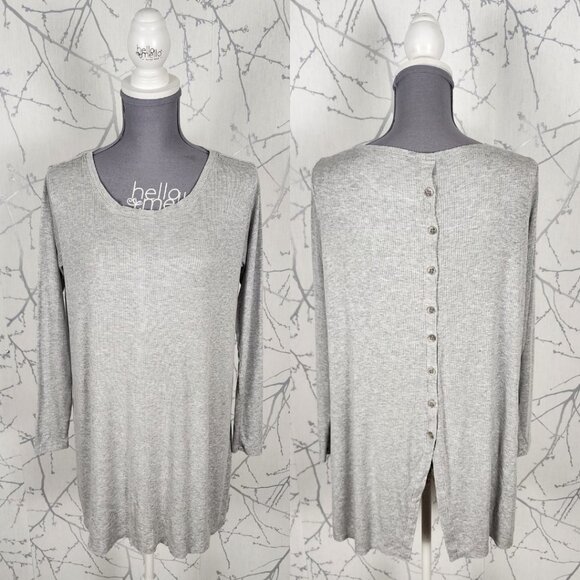 Ayrtight Heathered White Ribbed Modal Blend Button Back Tunic - Picture 2 of 4